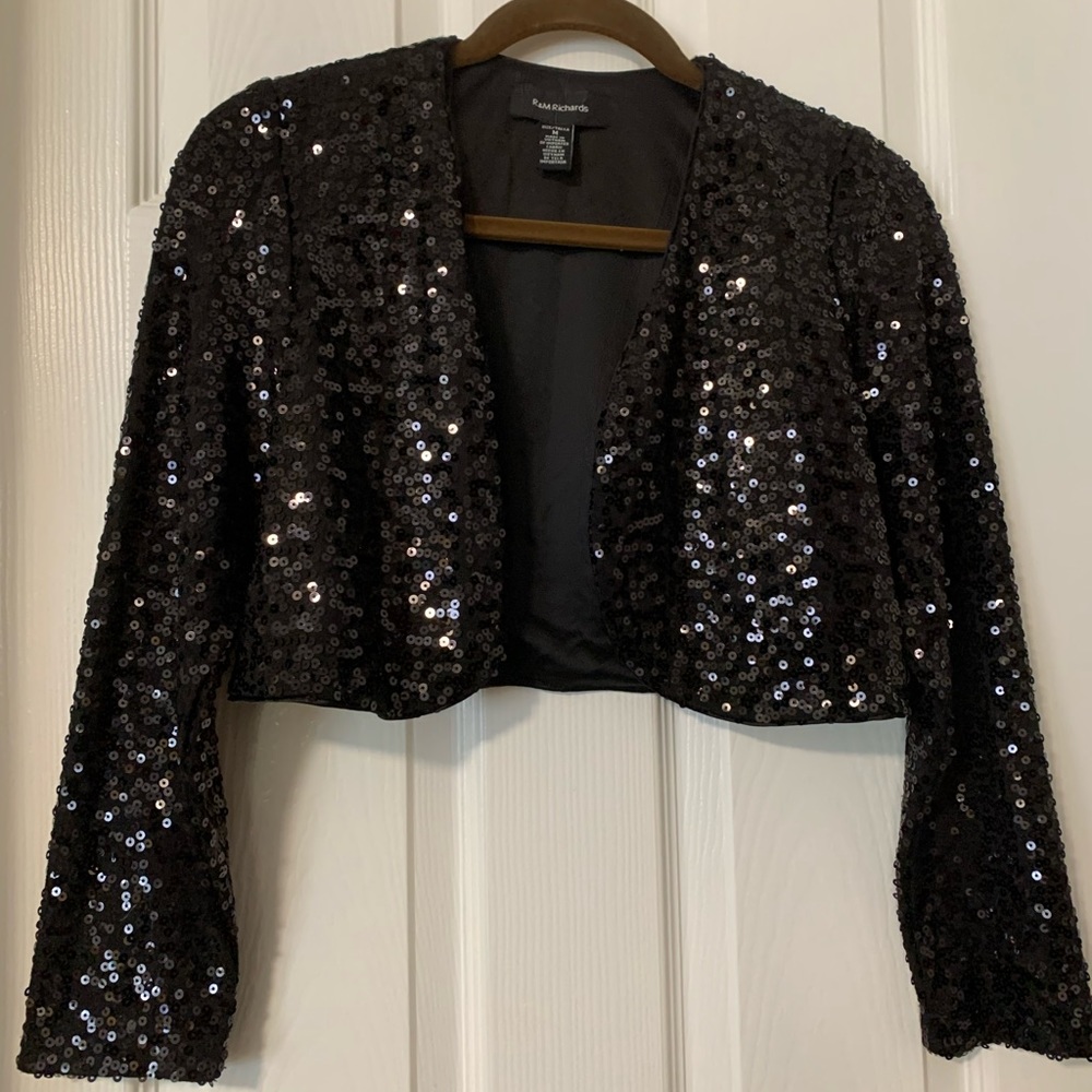 Sequin Cropped Jacket Black Size:M - image 1